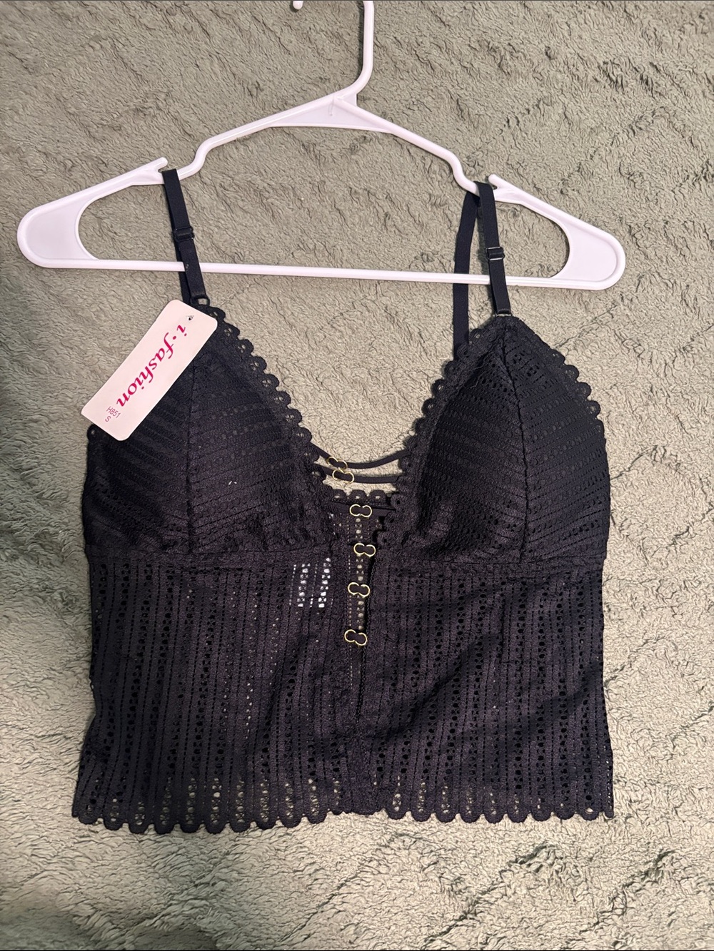 Black Lace Crochet Crop Bralette Top